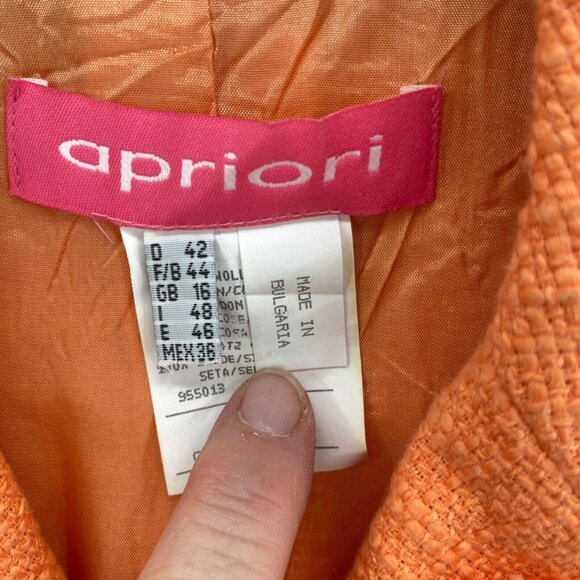 Apriori Blazer Womens 42 Orange Tweed Frayed Ribbon Button Up Office Career Work - Picture 5 of 10
